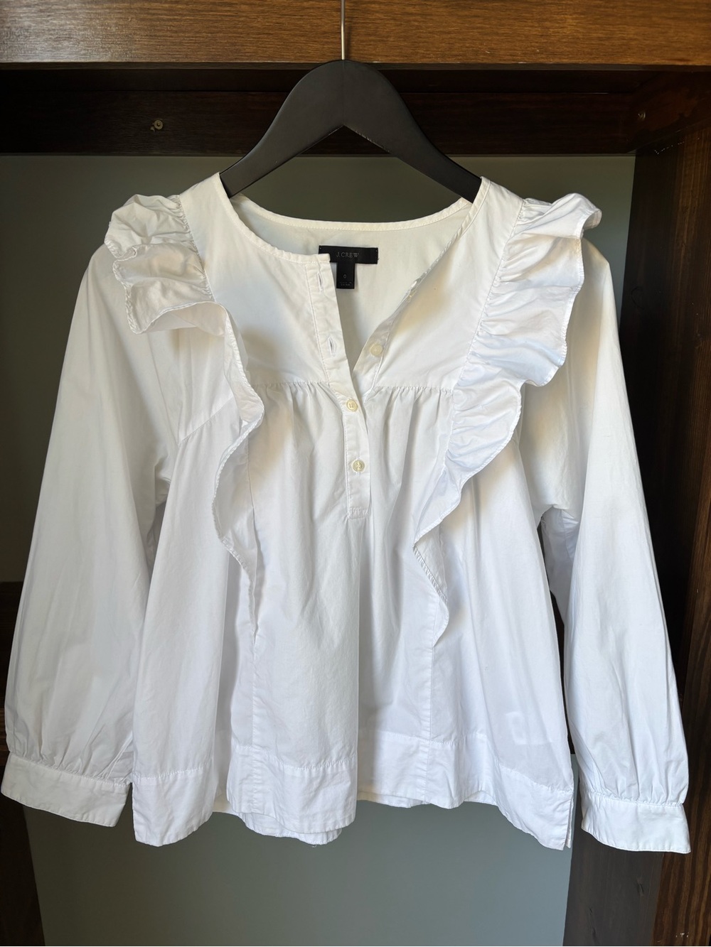 J. Crew White Ruffle-Trim Cotton Peasant Blouse